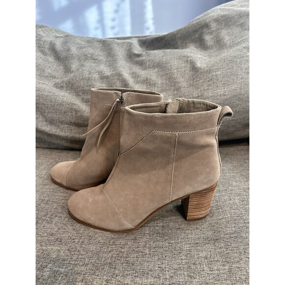 Toms Lunata Suede Ankle Boot Womens 11 Stacked Heel Taupe - Picture 3 of 11